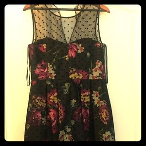 Fit and flare black with flowers  party dress